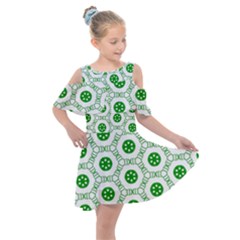 White Background Green Shapes Kids  Shoulder Cutout Chiffon Dress by Simbadda
