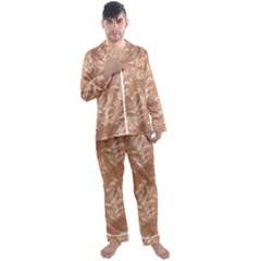 Scrapbook Leaves Decorative Men s Satin Pajamas Long Pants Set