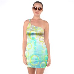 Bubbles Blue Floating Air One Soulder Bodycon Dress by Simbadda