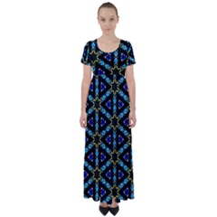 Stained Glass Pattern Church Window High Waist Short Sleeve Maxi Dress by Simbadda