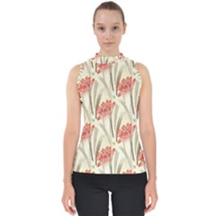 Flower Flora Leaf Wallpaper Mock Neck Shell Top by Simbadda