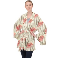 Flower Flora Leaf Wallpaper Long Sleeve Velvet Kimono 