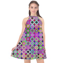 Design Circles Circular Background Halter Neckline Chiffon Dress  by Simbadda