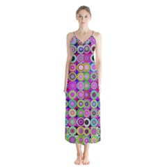 Design Circles Circular Background Button Up Chiffon Maxi Dress by Simbadda