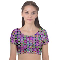 Design Circles Circular Background Velvet Short Sleeve Crop Top  by Simbadda