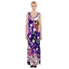 Paint Texture Purple Watercolor Thigh Split Maxi Dress by Simbadda