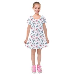 Watercolor Roses Lace Background Kids  Short Sleeve Velvet Dress