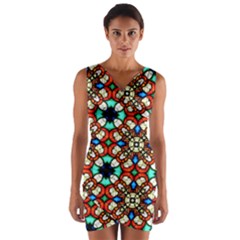 Stained Glass Pattern Texture Face Wrap Front Bodycon Dress by Simbadda