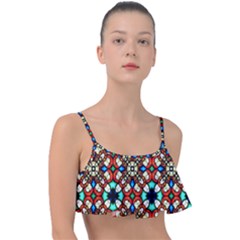 Stained Glass Pattern Texture Face Frill Bikini Top by Simbadda