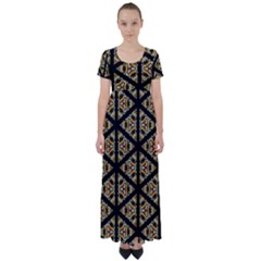 Pattern Stained Glass Triangles High Waist Short Sleeve Maxi Dress by Simbadda