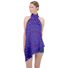 Kaleidoscope Abstract Background Halter Asymmetric Satin Top by Simbadda