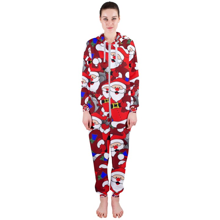 Nicholas Santa Christmas Pattern Hooded Jumpsuit (Ladies) 