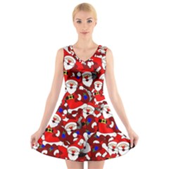 Nicholas Santa Christmas Pattern V-Neck Sleeveless Dress
