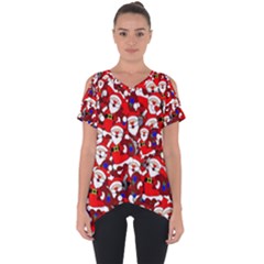 Nicholas Santa Christmas Pattern Cut Out Side Drop Tee by Simbadda