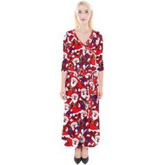 Nicholas Santa Christmas Pattern Quarter Sleeve Wrap Maxi Dress