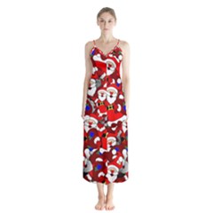 Nicholas Santa Christmas Pattern Button Up Chiffon Maxi Dress