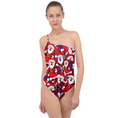 Nicholas Santa Christmas Pattern Classic One Shoulder Swimsuit