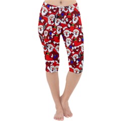 Nicholas Santa Christmas Pattern Lightweight Velour Cropped Yoga Leggings by Simbadda