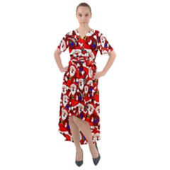 Nicholas Santa Christmas Pattern Front Wrap High Low Dress by Simbadda