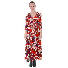 Nicholas Santa Christmas Pattern Button Up Maxi Dress