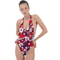 Nicholas Santa Christmas Pattern Backless Halter One Piece Swimsuit View1