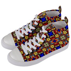 Stained Glass Pattern Texture Women s Mid-top Canvas Sneakers by Simbadda