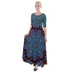 Abstract Art Blue Orange Half Sleeves Maxi Dress