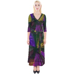 Data City Large Fiction Digital Quarter Sleeve Wrap Maxi Dress by Simbadda