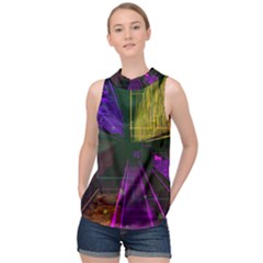 Data City Large Fiction Digital High Neck Satin Top by Simbadda