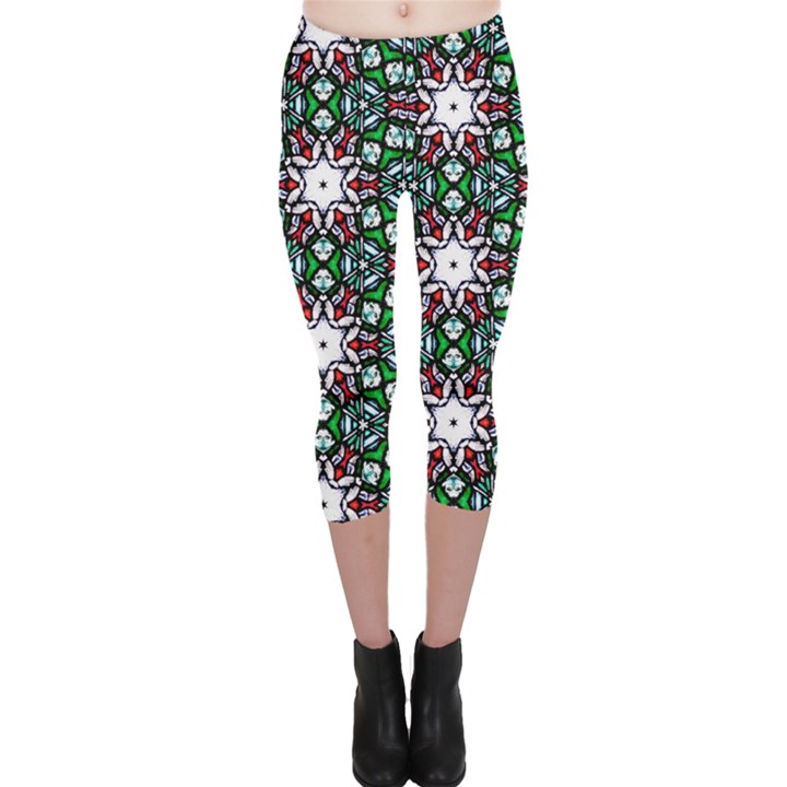 Stained Glass Pattern Church Window Capri Leggings 