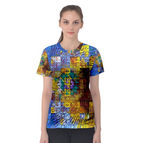 Sunflower Kaleidoscope Pattern Women s Sport Mesh Tee by Simbadda