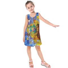 Sunflower Kaleidoscope Pattern Kids  Sleeveless Dress by Simbadda