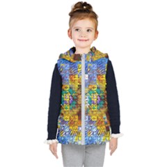 Sunflower Kaleidoscope Pattern Kids  Hooded Puffer Vest by Simbadda