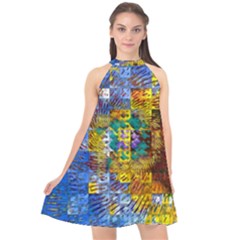 Sunflower Kaleidoscope Pattern Halter Neckline Chiffon Dress  by Simbadda