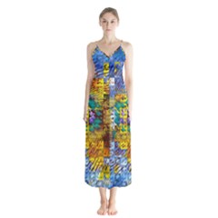 Sunflower Kaleidoscope Pattern Button Up Chiffon Maxi Dress by Simbadda