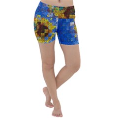 Sunflower Kaleidoscope Pattern Lightweight Velour Yoga Shorts by Simbadda