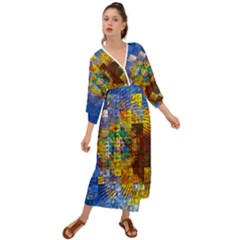 Sunflower Kaleidoscope Pattern Grecian Style  Maxi Dress by Simbadda