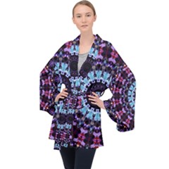 Kaleidoscope Shape Abstract Design Long Sleeve Velvet Kimono 