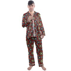 Pattern Stained Glass Church Men s Satin Pajamas Long Pants Set