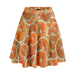 Oranges Background Texture Pattern High Waist Skirt by Simbadda