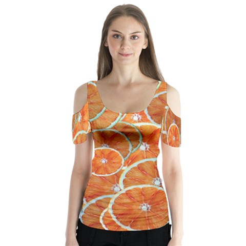 Oranges Background Texture Pattern Butterfly Sleeve Cutout Tee  by Simbadda