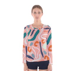 Organic Forms And Lines Seamless Pattern Women s Long Sleeve Tee