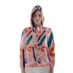 Organic Forms And Lines Seamless Pattern Women s Hooded Windbreaker