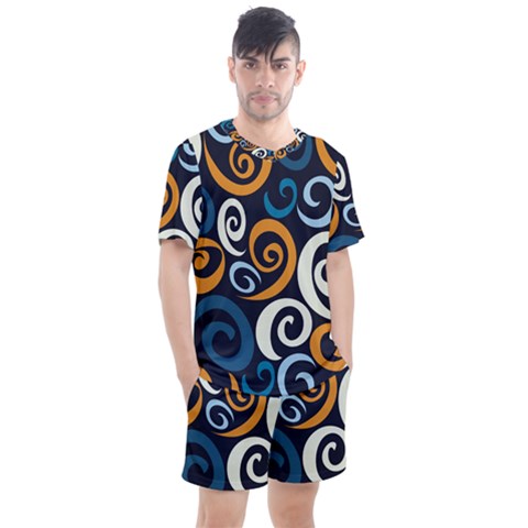 Colorful Curves Pattern Men s Mesh Tee And Shorts Set by Vaneshart