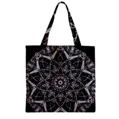 Black And White Pattern Monochrome Lighting Circle Neon Psychedelic Illustration Design Symmetry Zipper Grocery Tote Bag by Vaneshart