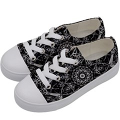 Black And White Pattern Monochrome Lighting Circle Neon Psychedelic Illustration Design Symmetry Kids  Low Top Canvas Sneakers by Vaneshart