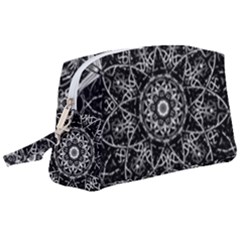 Black And White Pattern Monochrome Lighting Circle Neon Psychedelic Illustration Design Symmetry Wristlet Pouch Bag (large) by Vaneshart