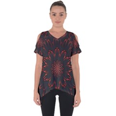 Abstract Glowing Flower Petal Pattern Red Circle Art Illustration Design Symmetry Digital Fantasy Cut Out Side Drop Tee by Vaneshart