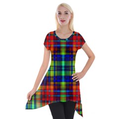 Plaid 6 Short Sleeve Side Drop Tunic