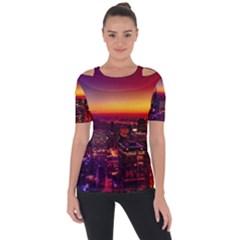 Buiding City Shoulder Cut Out Short Sleeve Top